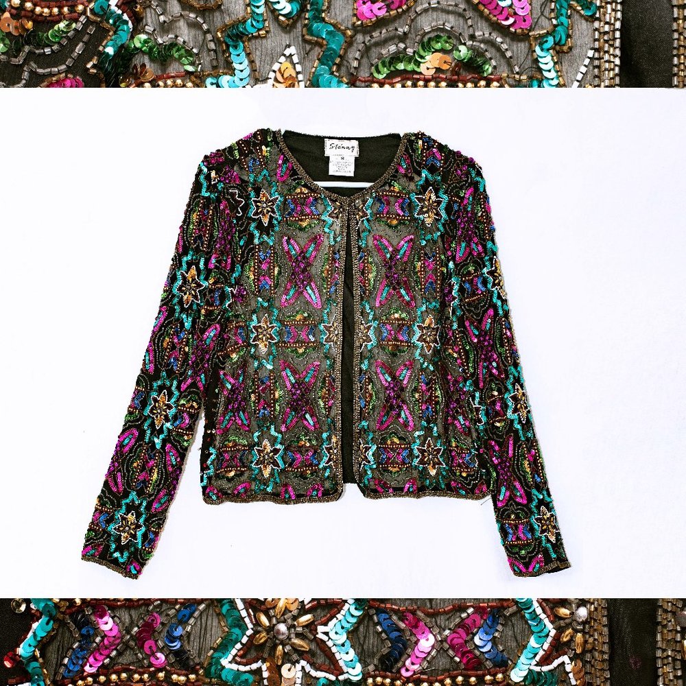 Gorgeous Bold Vintage 80s Stenay Multicolor Intricate Sequin Embroidery Jacket